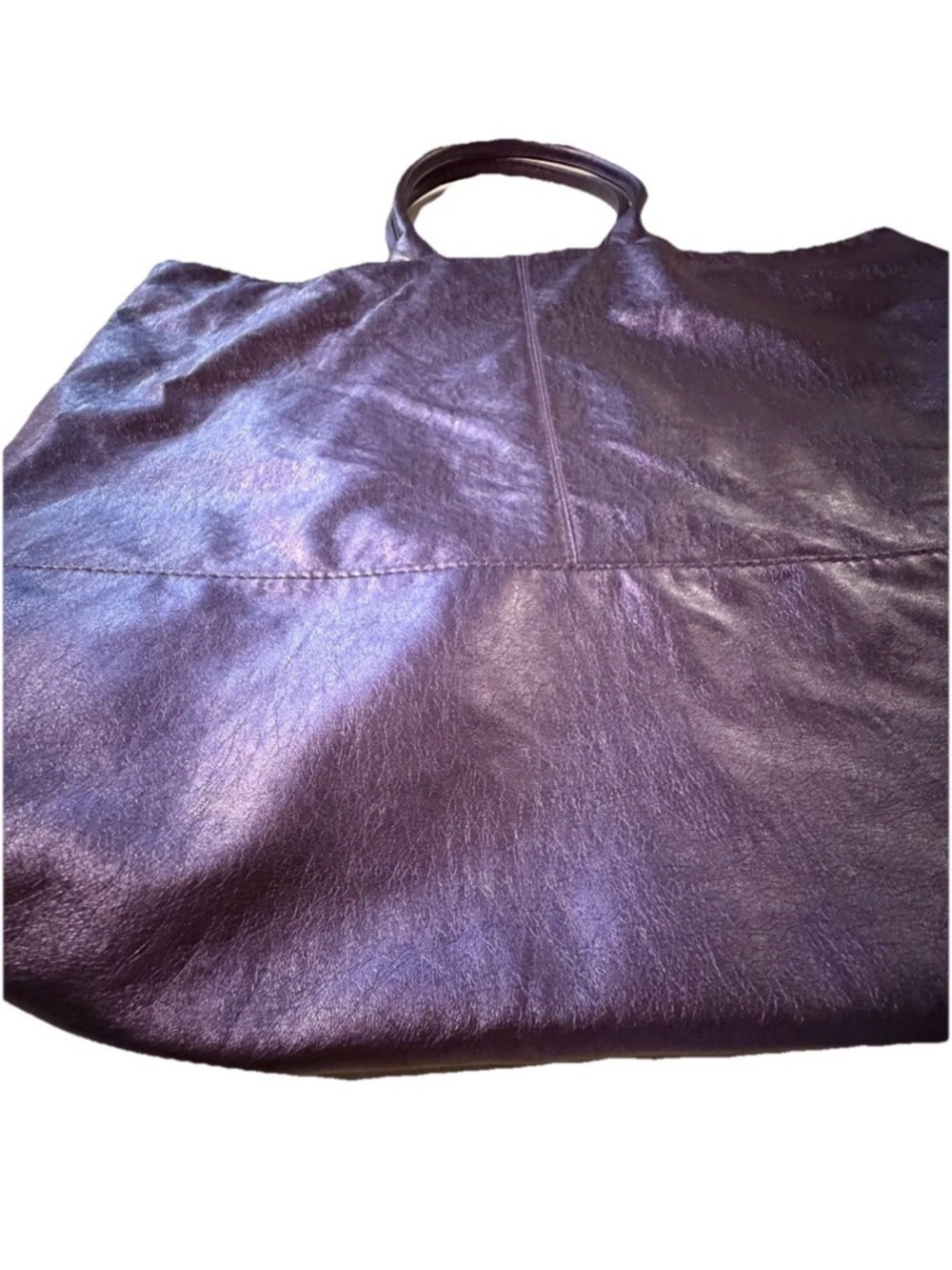 Sak’s Fifth Avenue Large Purple Shiny Metallic Leather Tote - Picture 3 of 12